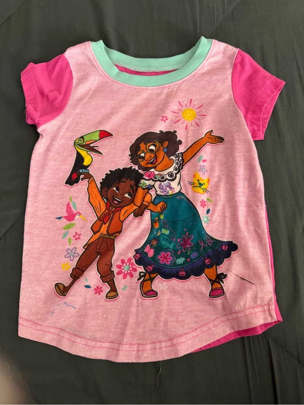 Disney Pink Short Sleeve Character Tee with Aqua Neckline